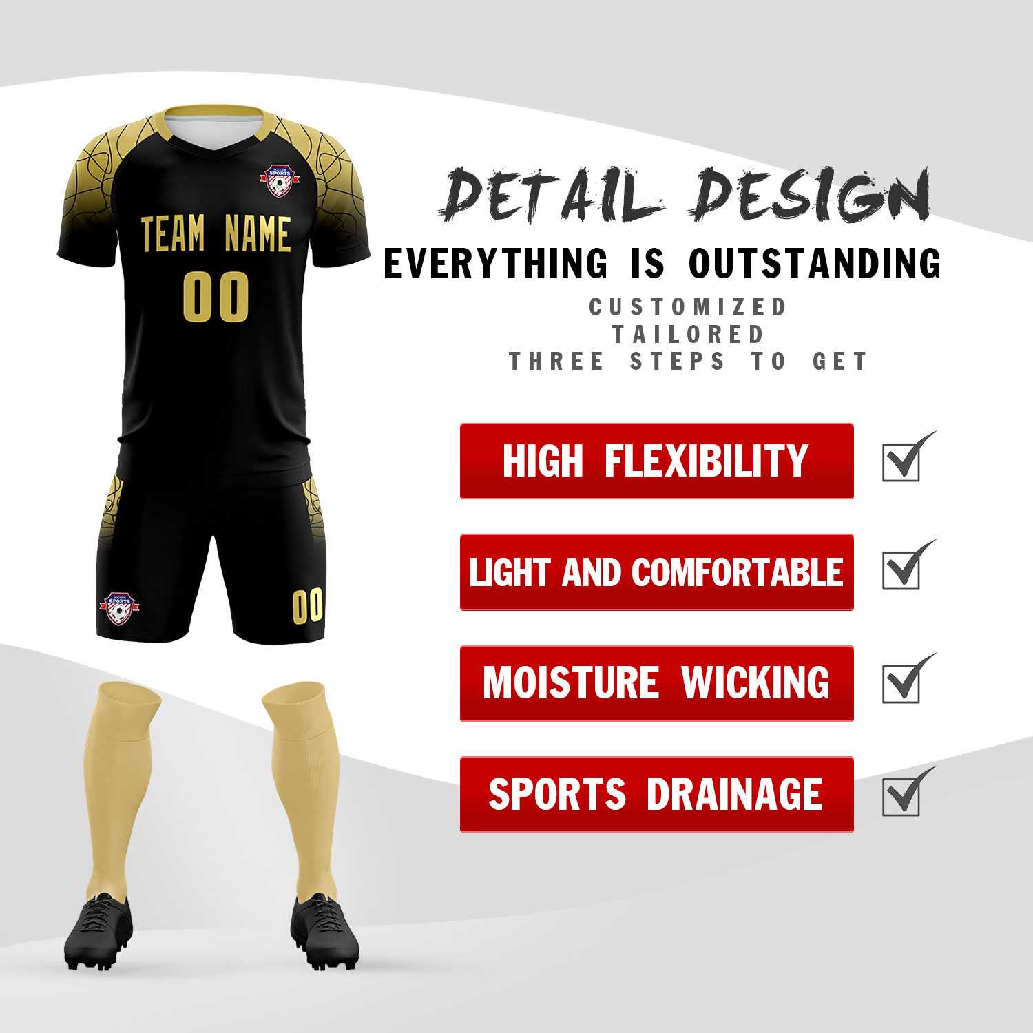 Custom Black Classic Soccer Training Sets Jersey For Adults/Kids