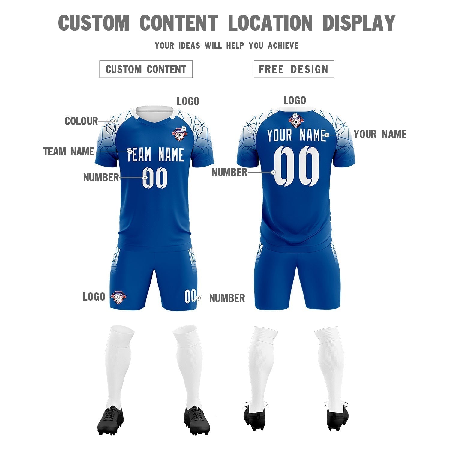 Custom Royal Classic Soccer Training Sets Jersey For Adults/Kids