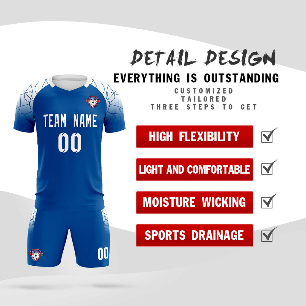 Custom Royal Classic Soccer Training Sets Jersey For Adults/Kids