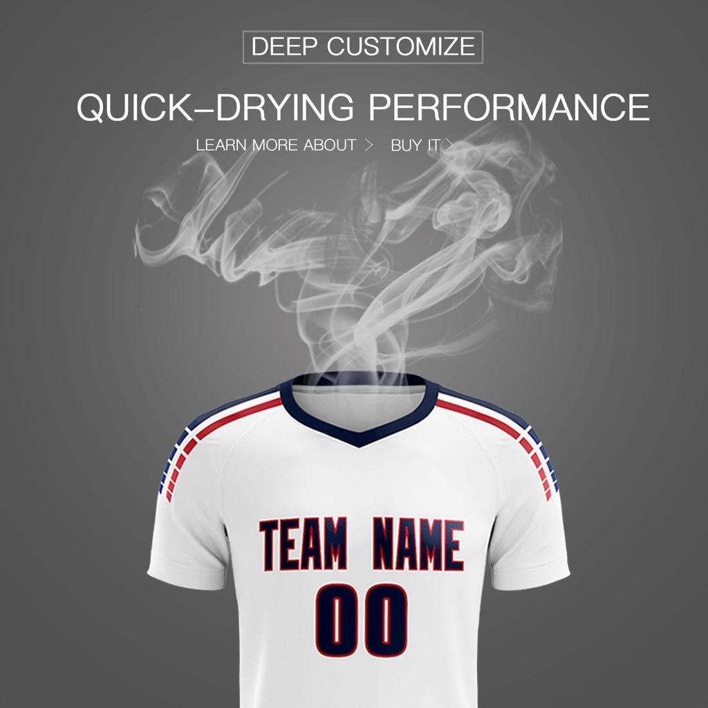 Custom white Striped Quick Dry Tops Soccer Sets Jersey