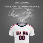 Custom white Striped Quick Dry Tops Soccer Sets Jersey