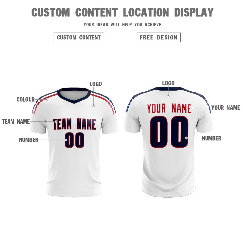 Custom white Striped Quick Dry Tops Soccer Sets Jersey
