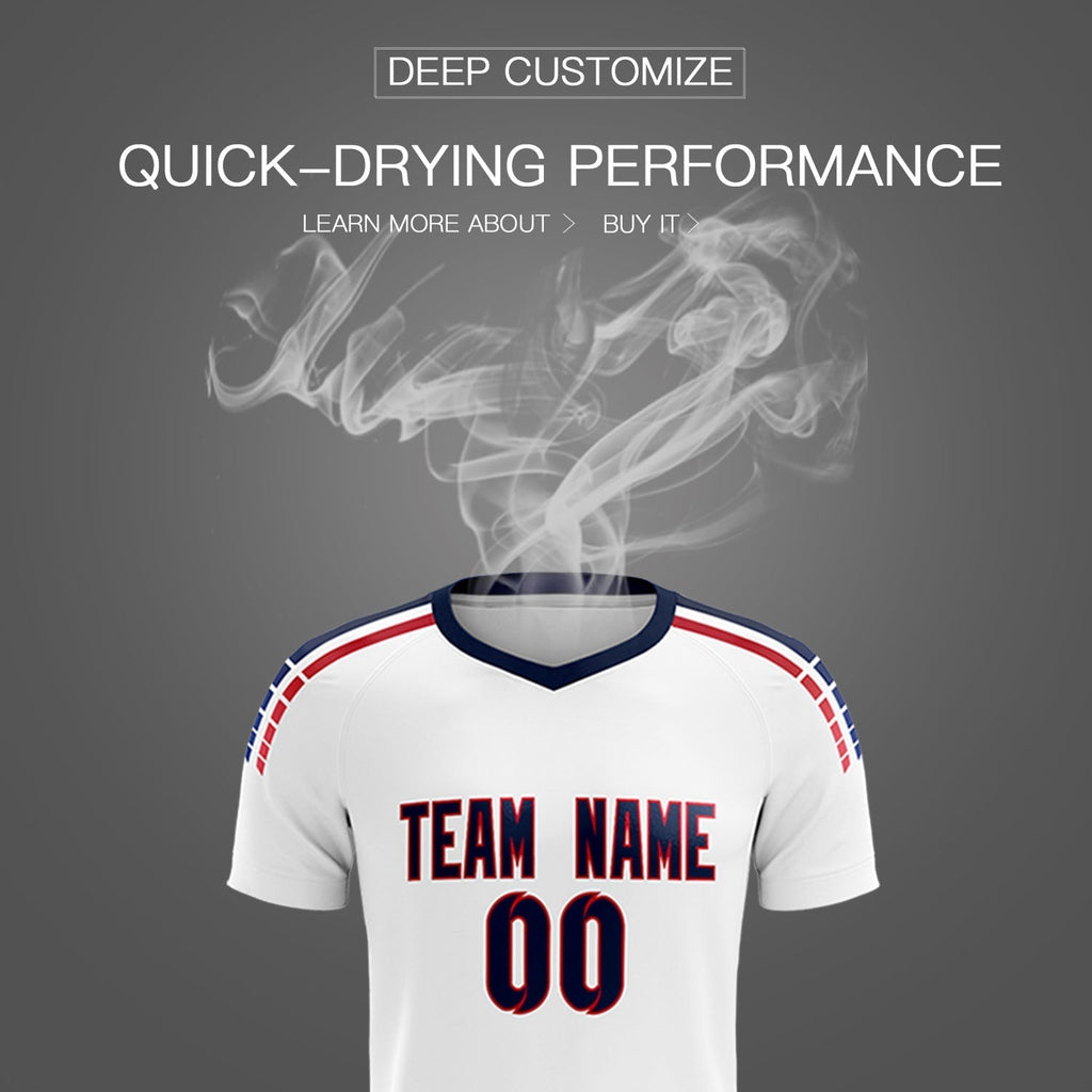 Custom white Striped Quick Dry Tops Soccer Sets Jersey