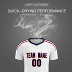 Custom white Striped Quick Dry Tops Soccer Sets Jersey