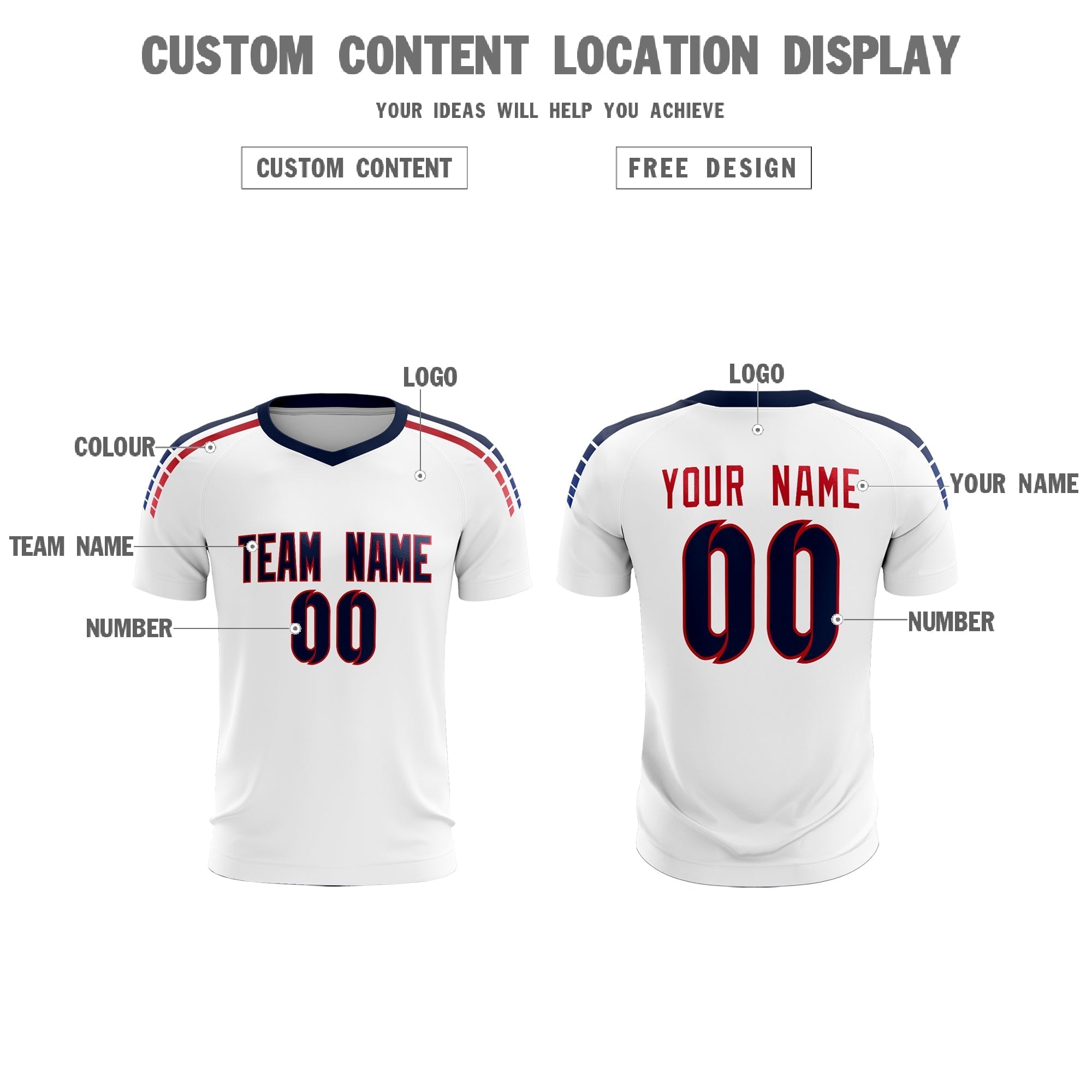 Custom white Striped Quick Dry Tops Soccer Sets Jersey