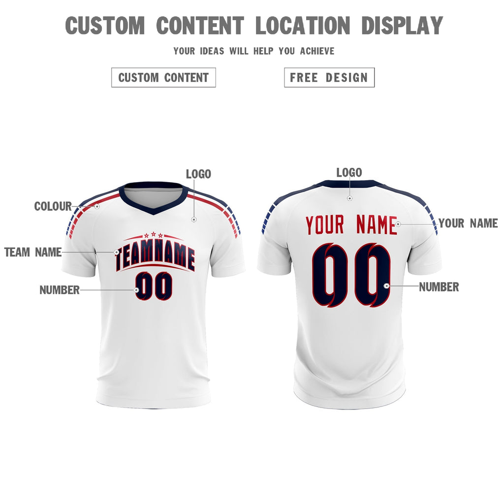 Custom white Striped Quick Dry Tops Soccer Sets Jersey