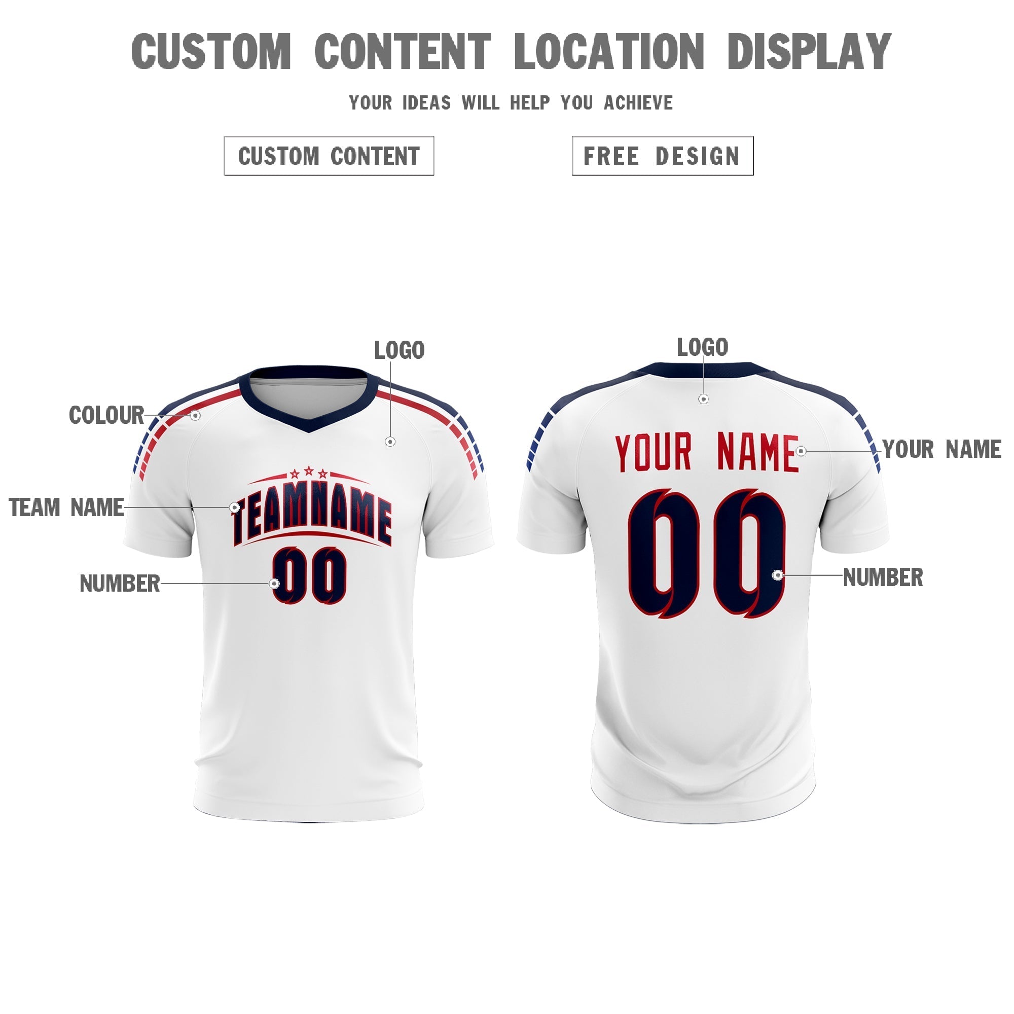 Custom white Striped Quick Dry Tops Soccer Sets Jersey