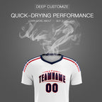 Custom white Striped Quick Dry Tops Soccer Sets Jersey