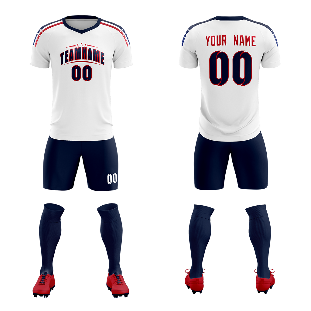 Custom white Striped Quick Dry Tops Soccer Sets Jersey