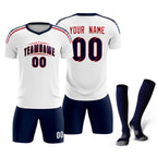 Custom white Striped Quick Dry Tops Soccer Sets Jersey
