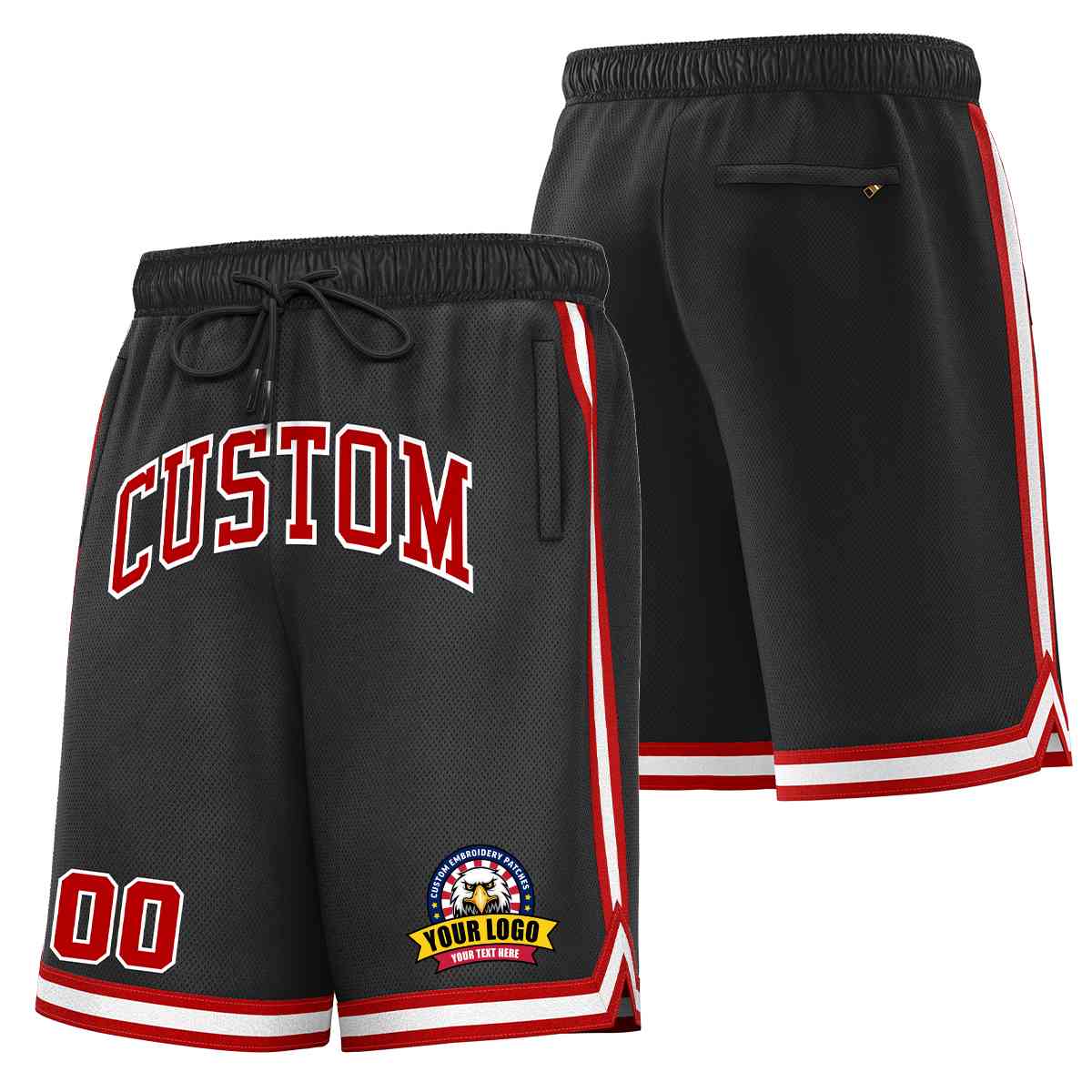 Custom Black Red-White Classic Style Basketball Mesh Shorts Main image
