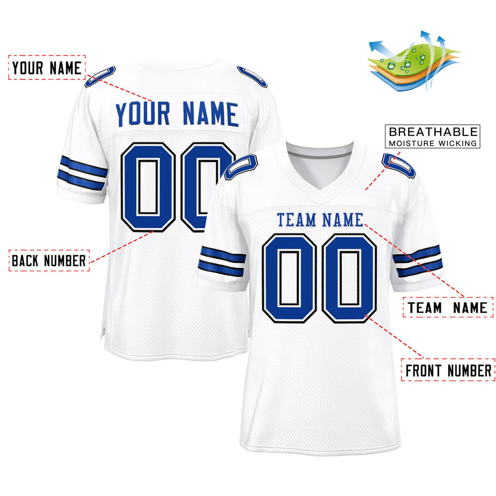 Custom White Royal Blue Classic Style Mesh Authentic Football Jersey