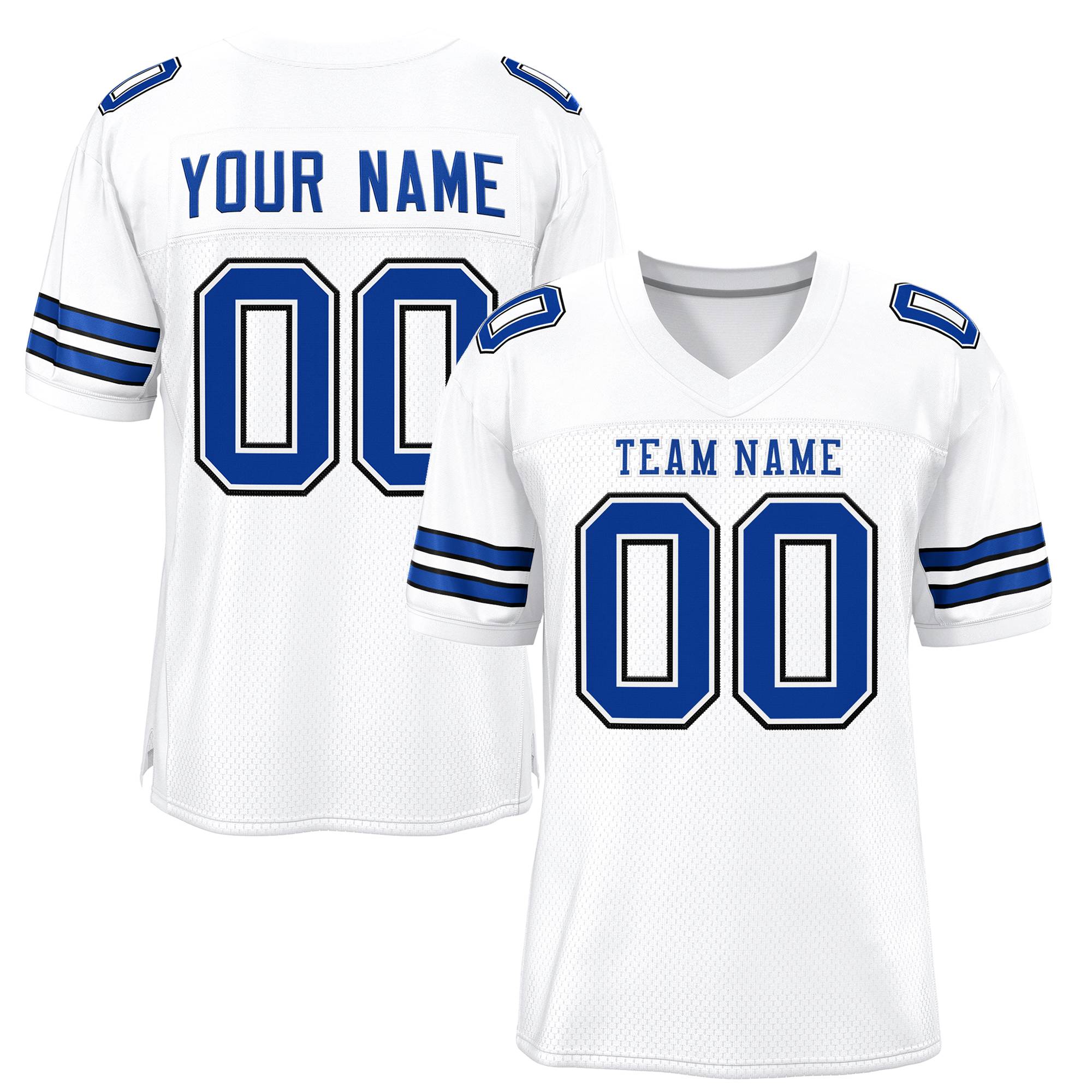 Custom White Royal Blue Classic Style Mesh Authentic Football Jersey