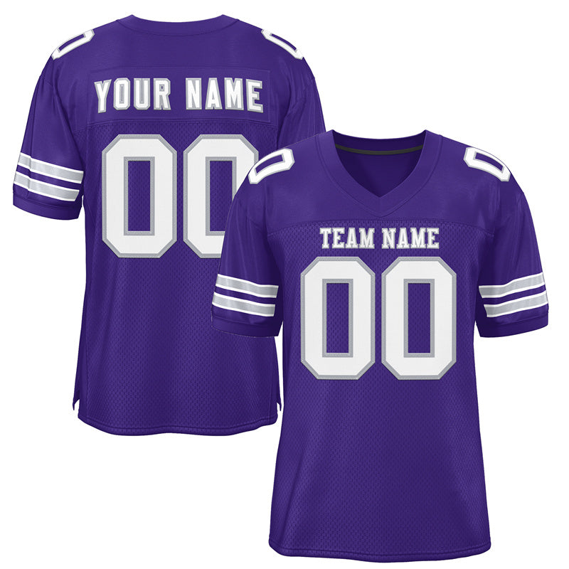 Custom Purple White-Silver Classic Style Mesh Authentic Football Jersey Main image