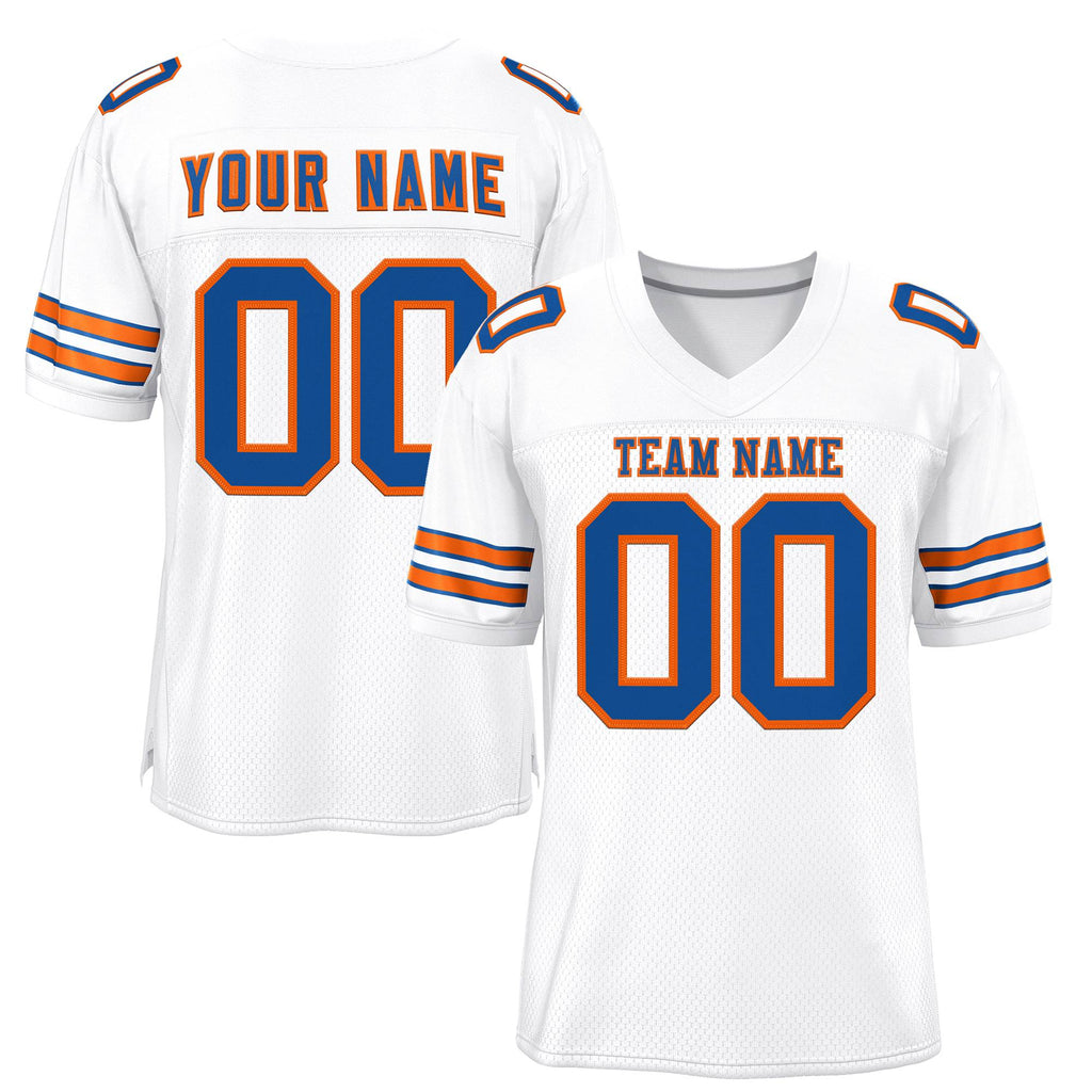 Custom White Blue-Orange Classic Style Mesh Authentic Football Jersey