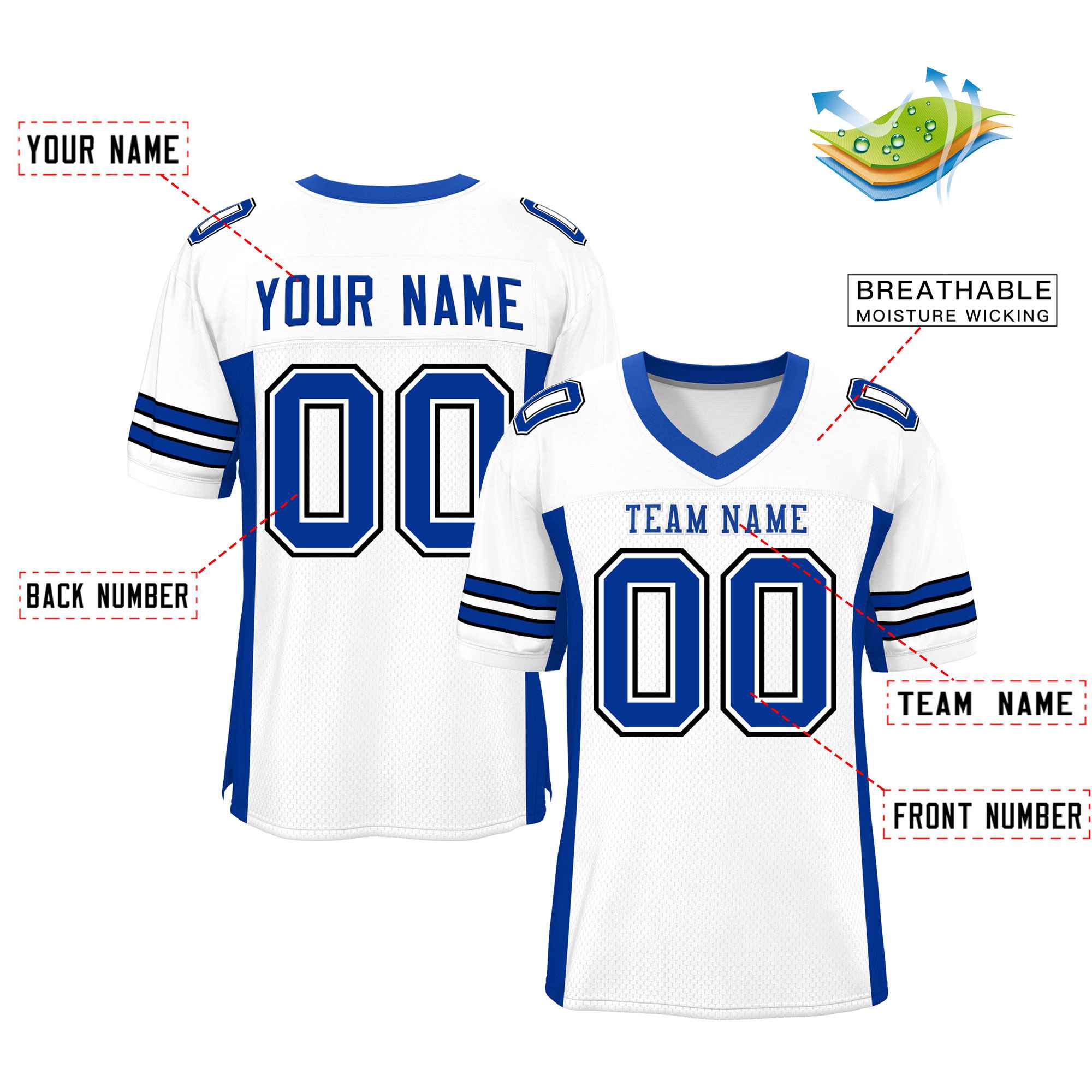 Custom White Royal Insert Color Design Mesh Authentic Football Jersey Secondary image