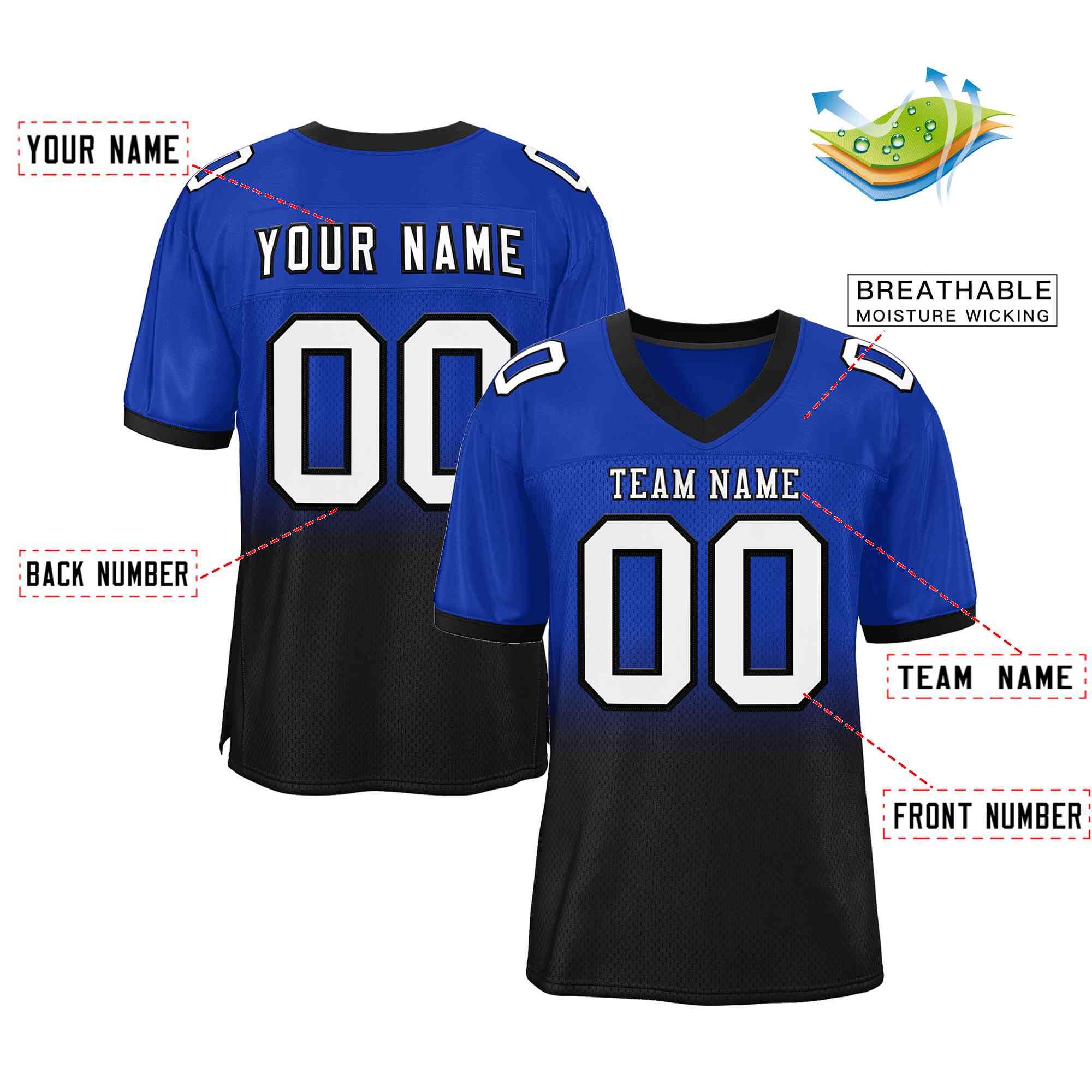 Custom Royal Black White-Black Gradient Fashion Outdoor Authentic Football Jersey Secondary image
