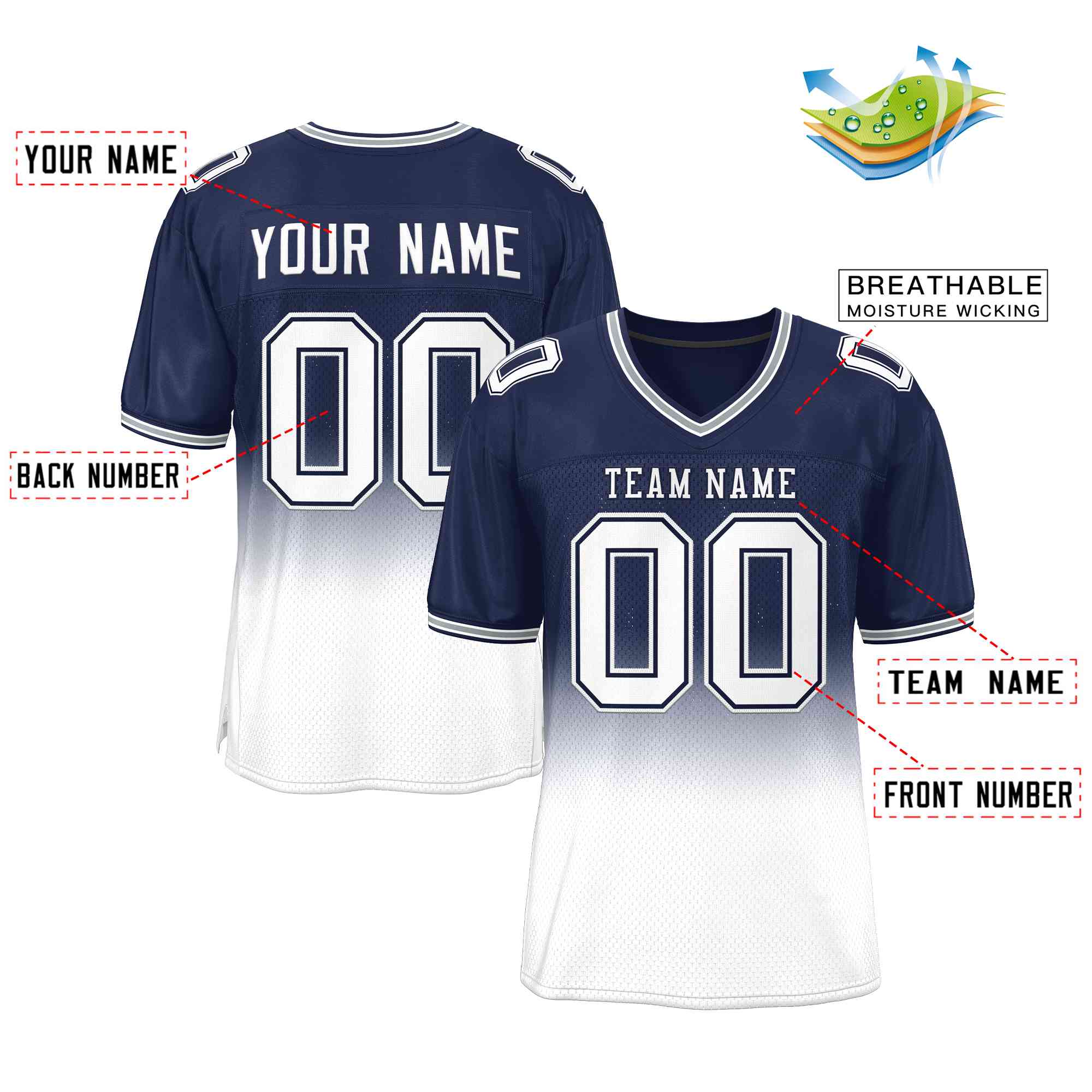 Custom Navy White White-Navy Gradient Fashion Outdoor Authentic Football Jersey Secondary image