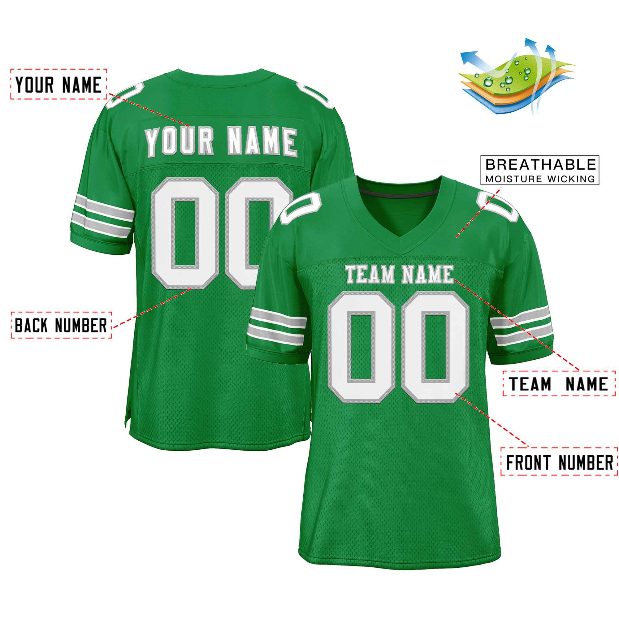 Custom Kelly Green White-Gray Classic Style Authentic Football Jersey Secondary image