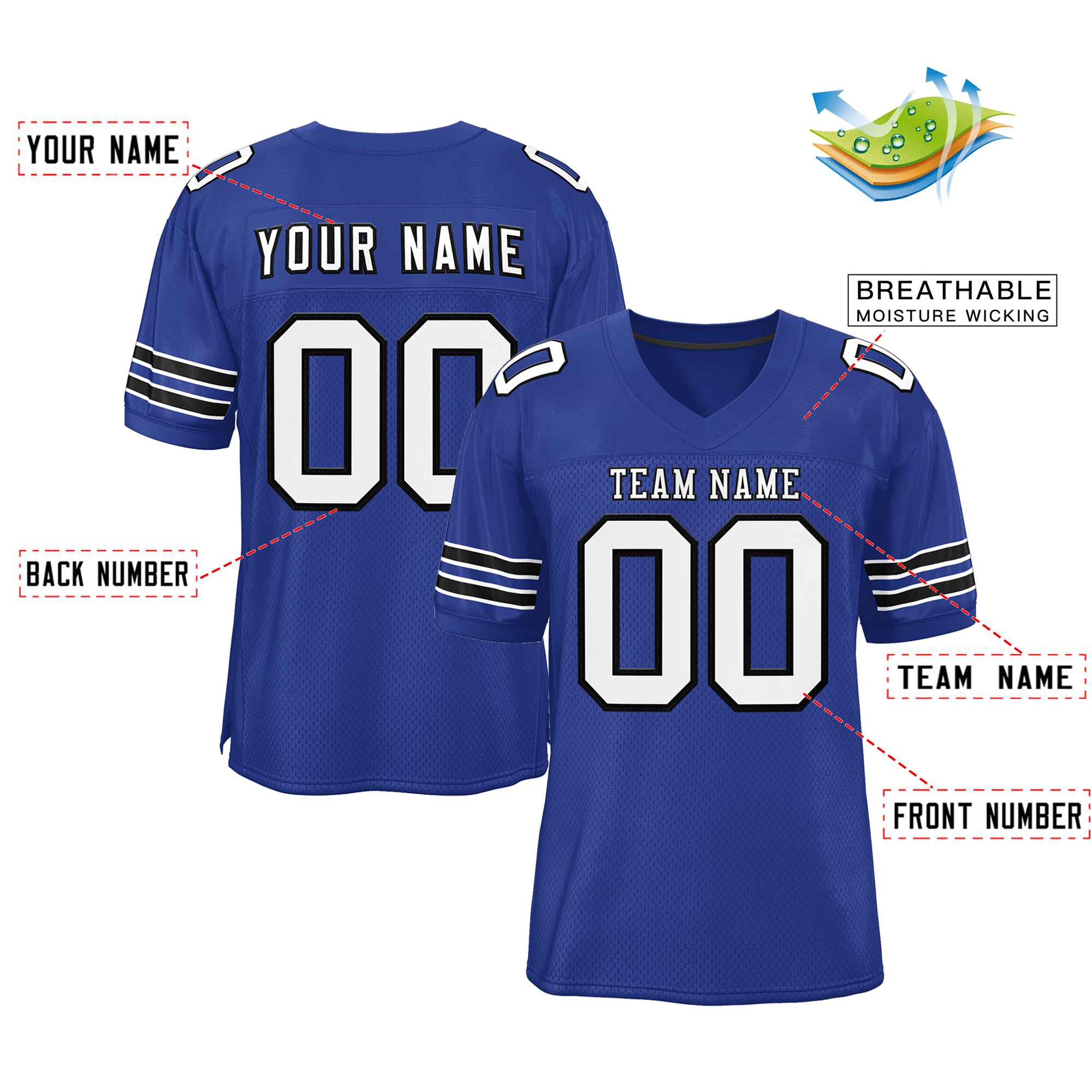 Custom Royal White-Black Classic Style Authentic Football Jersey Secondary image