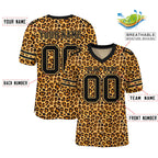 Custom Black-Old Gold Leopard Mesh Authentic Football Jersey