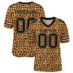 Custom Black-Old Gold Leopard Mesh Authentic Football Jersey