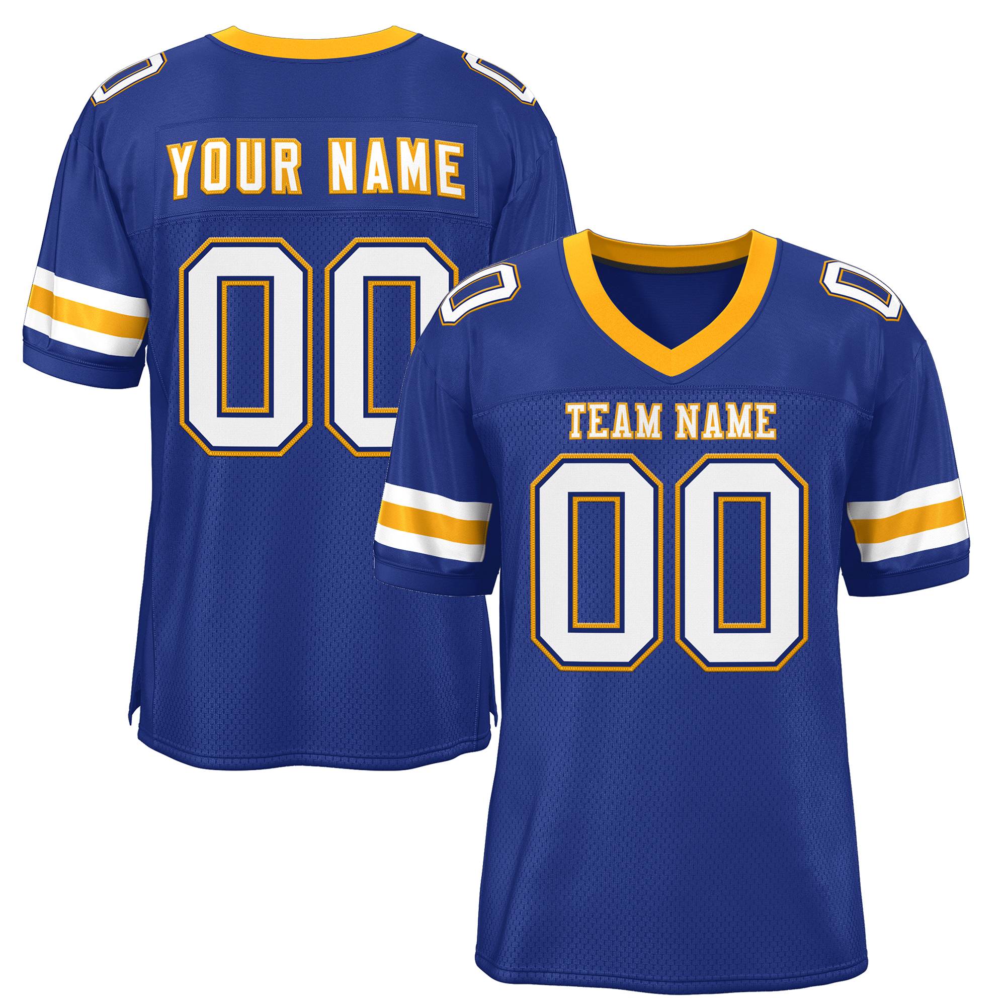 Custom Royal White-Yellow Classic Style Mesh Authentic Football Jersey Main image