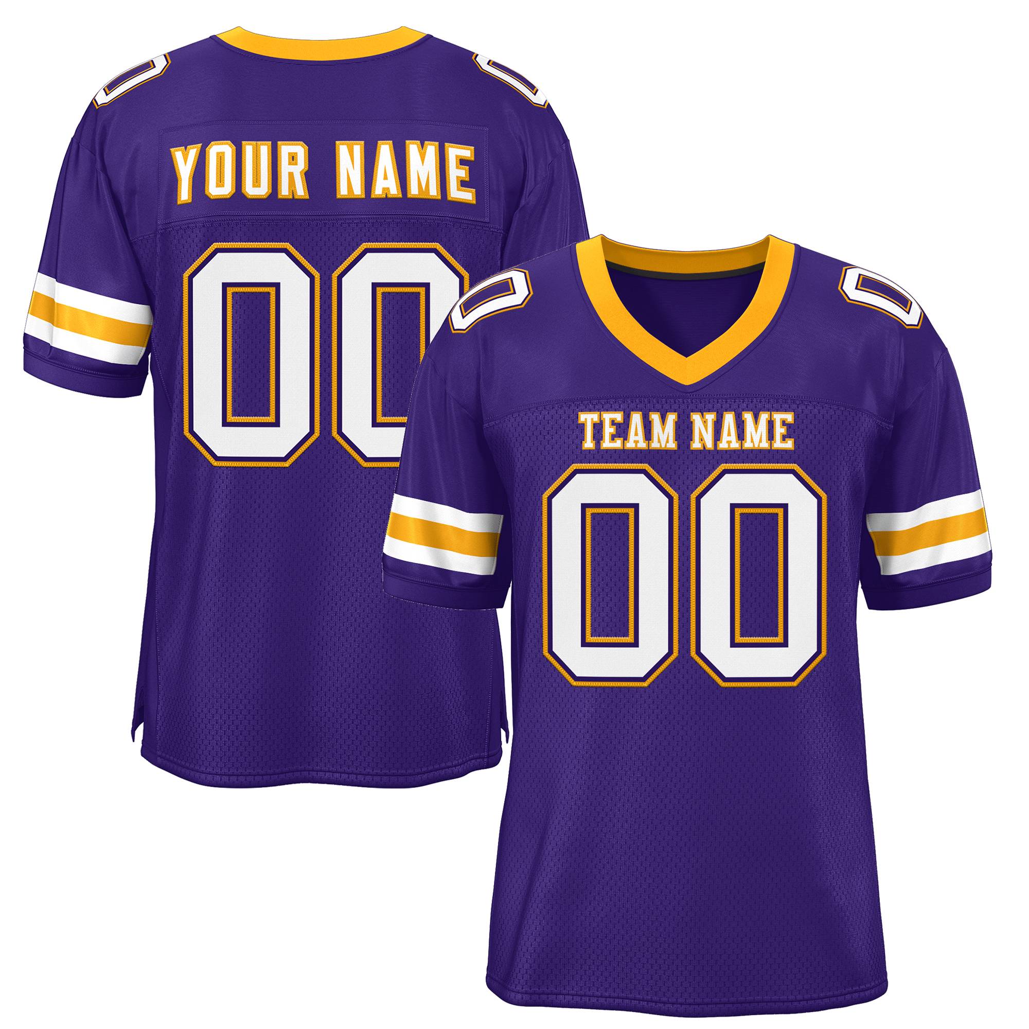 Custom Purple White-Yellow Classic Style Mesh Authentic Football Jersey Main image