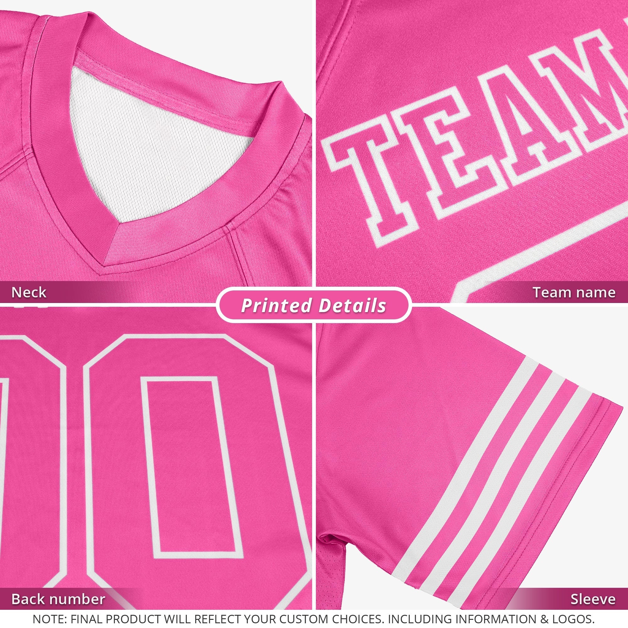 Custom Pink White Classic Style Authentic Football Jersey