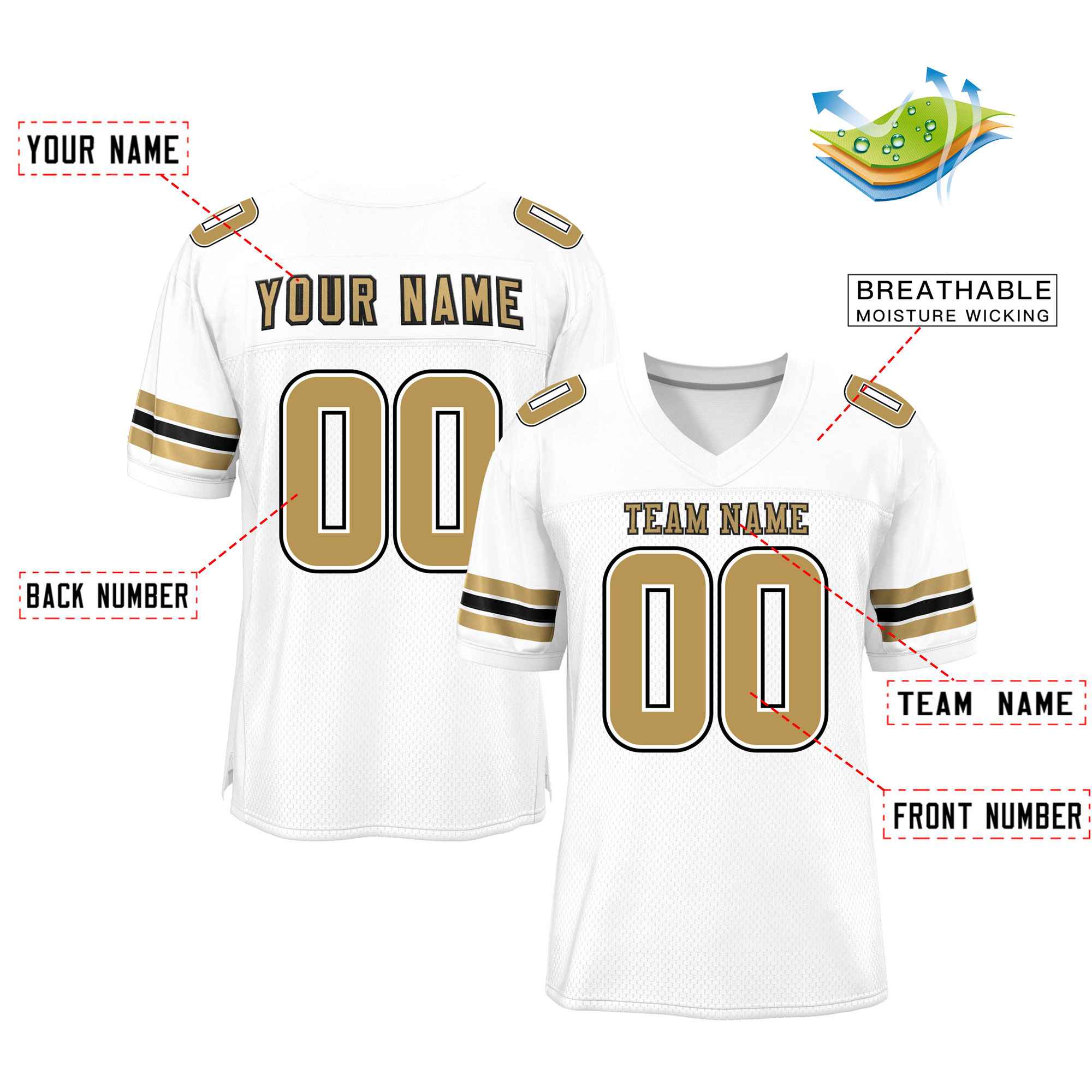 Custom White Old Gold-Black Classic Style Mesh Authentic Football Jersey Secondary image