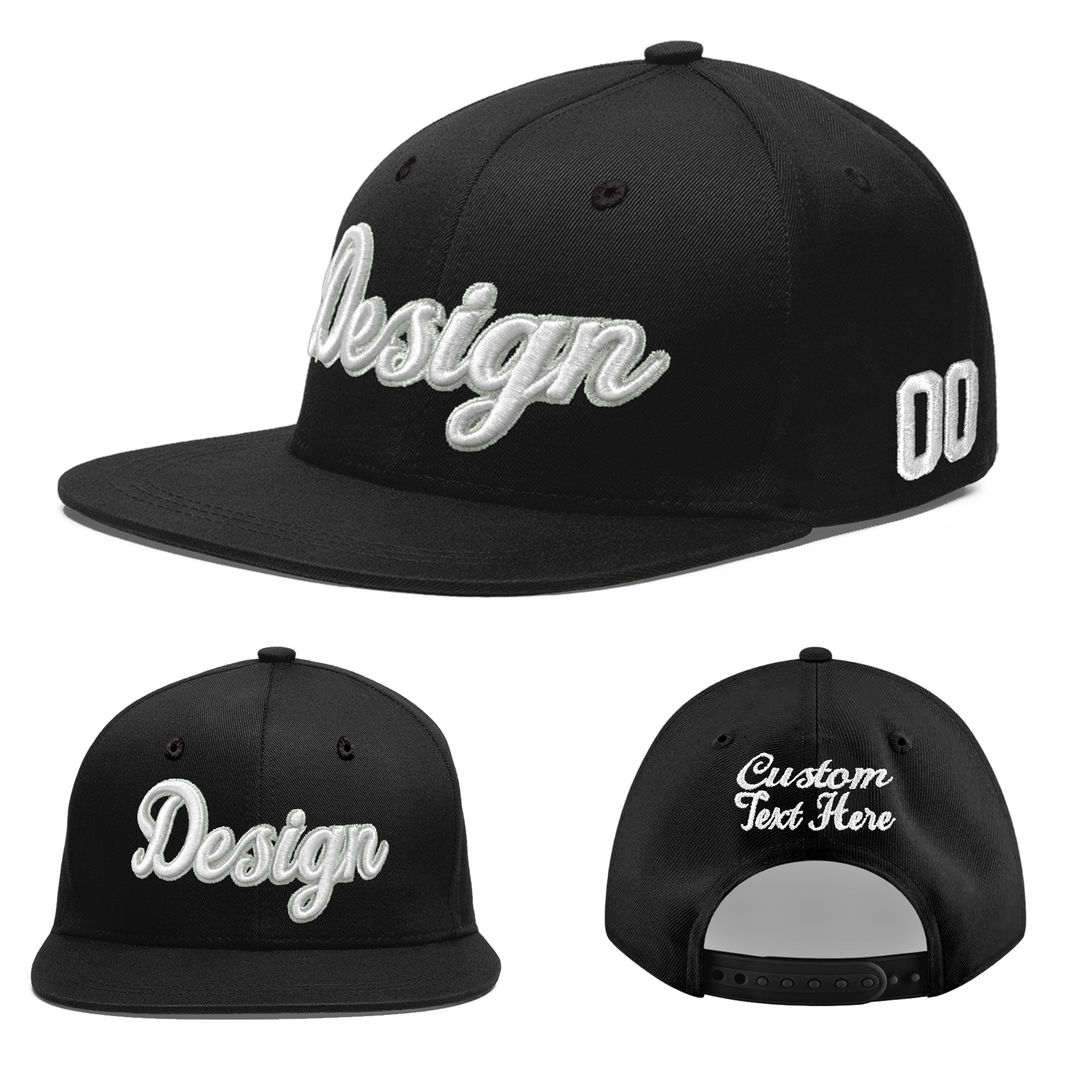 Custom Black 3D Puff Embroidery Flat Embroidery Casual Sport Baseball Cap