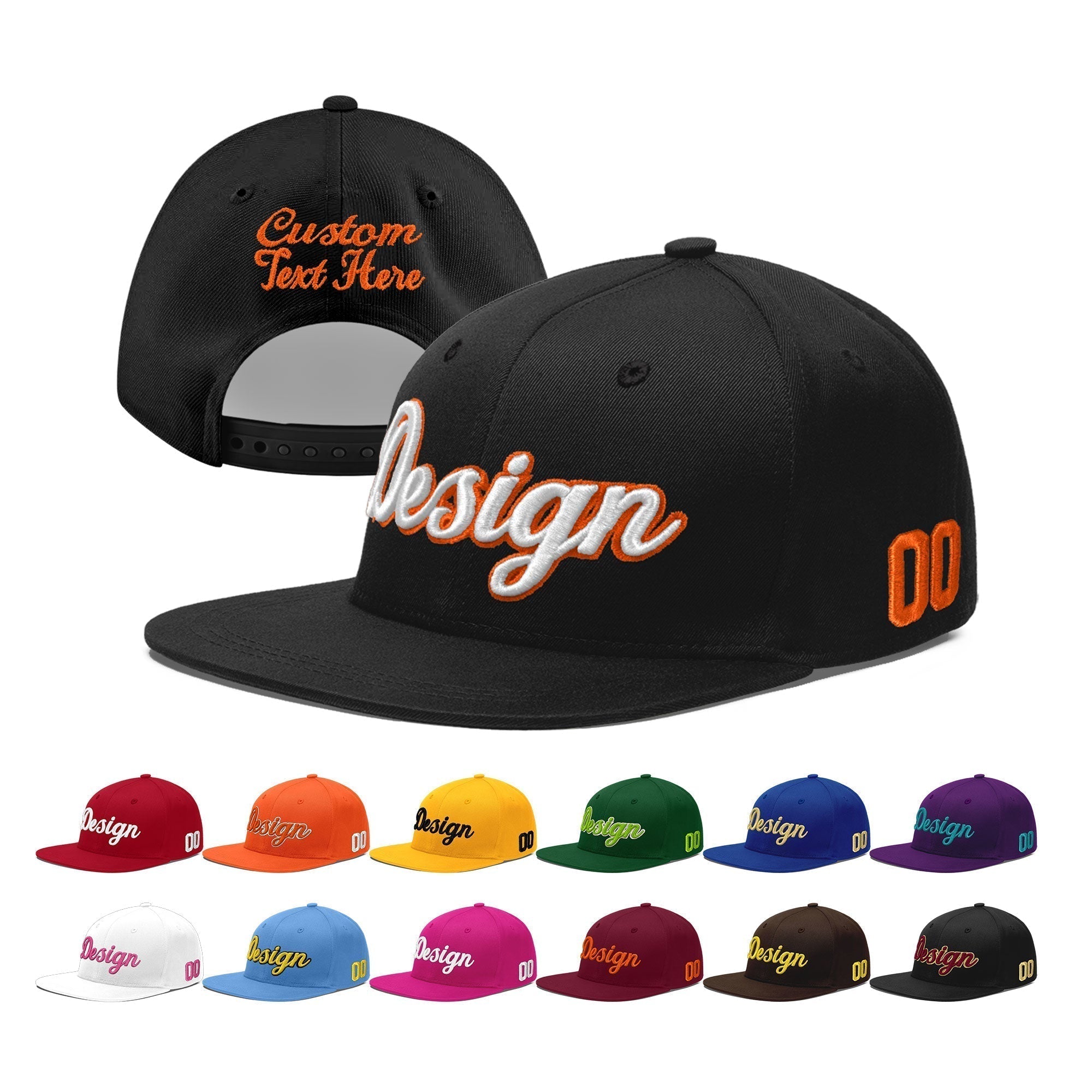 Custom Black 3D Puff Embroidery Flat Embroidery Casual Sport Baseball Cap