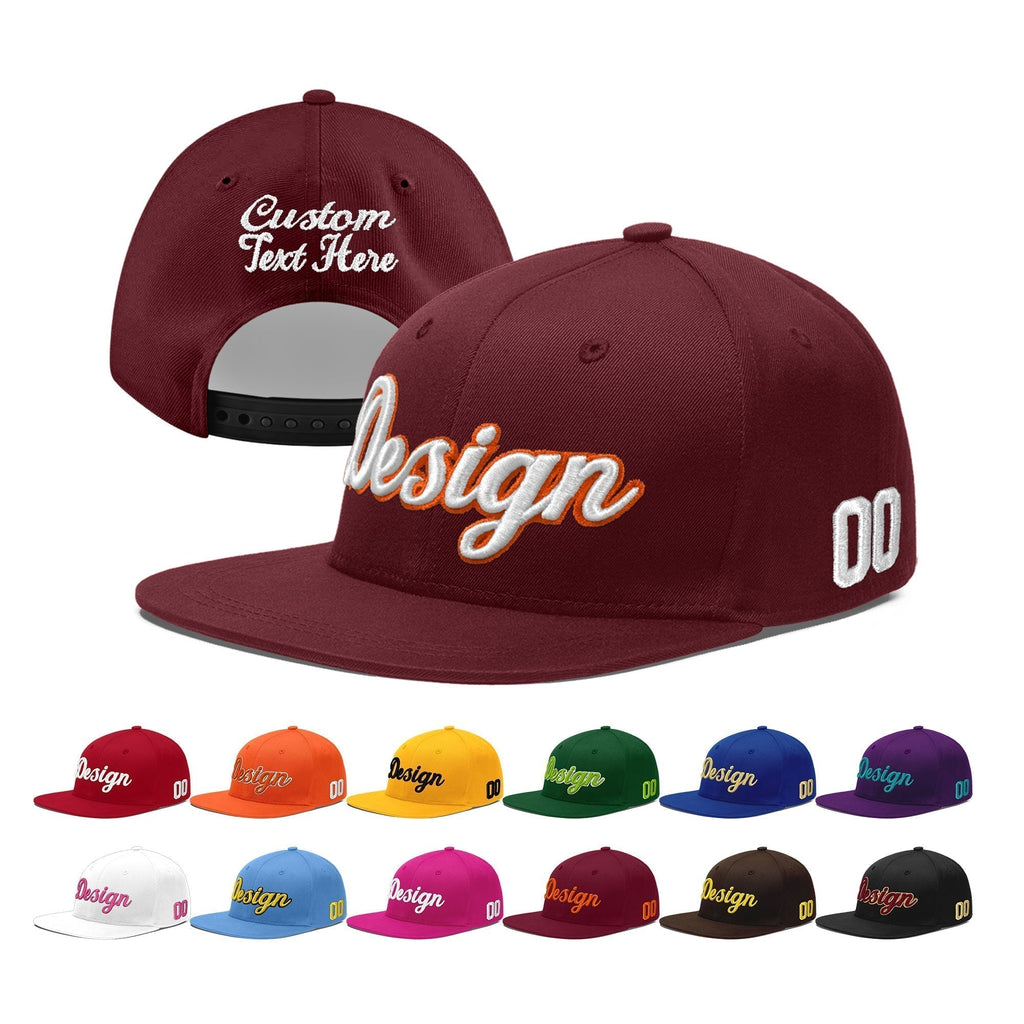 Custom Burgundy 3D Puff Embroidery Flat Embroidery Casual Sport Baseball Cap