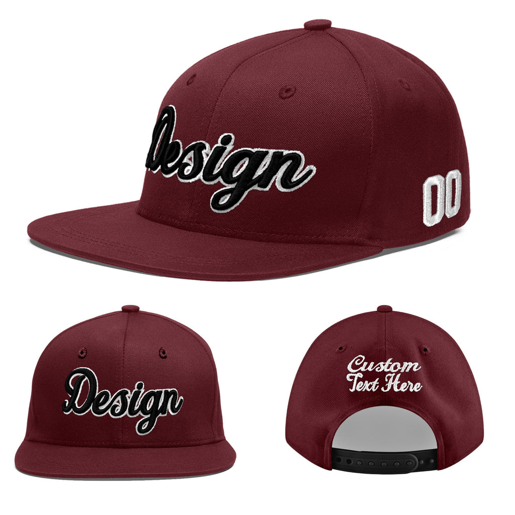 Custom Burgundy 3D Puff Embroidery Flat Embroidery Casual Sport Baseball Cap