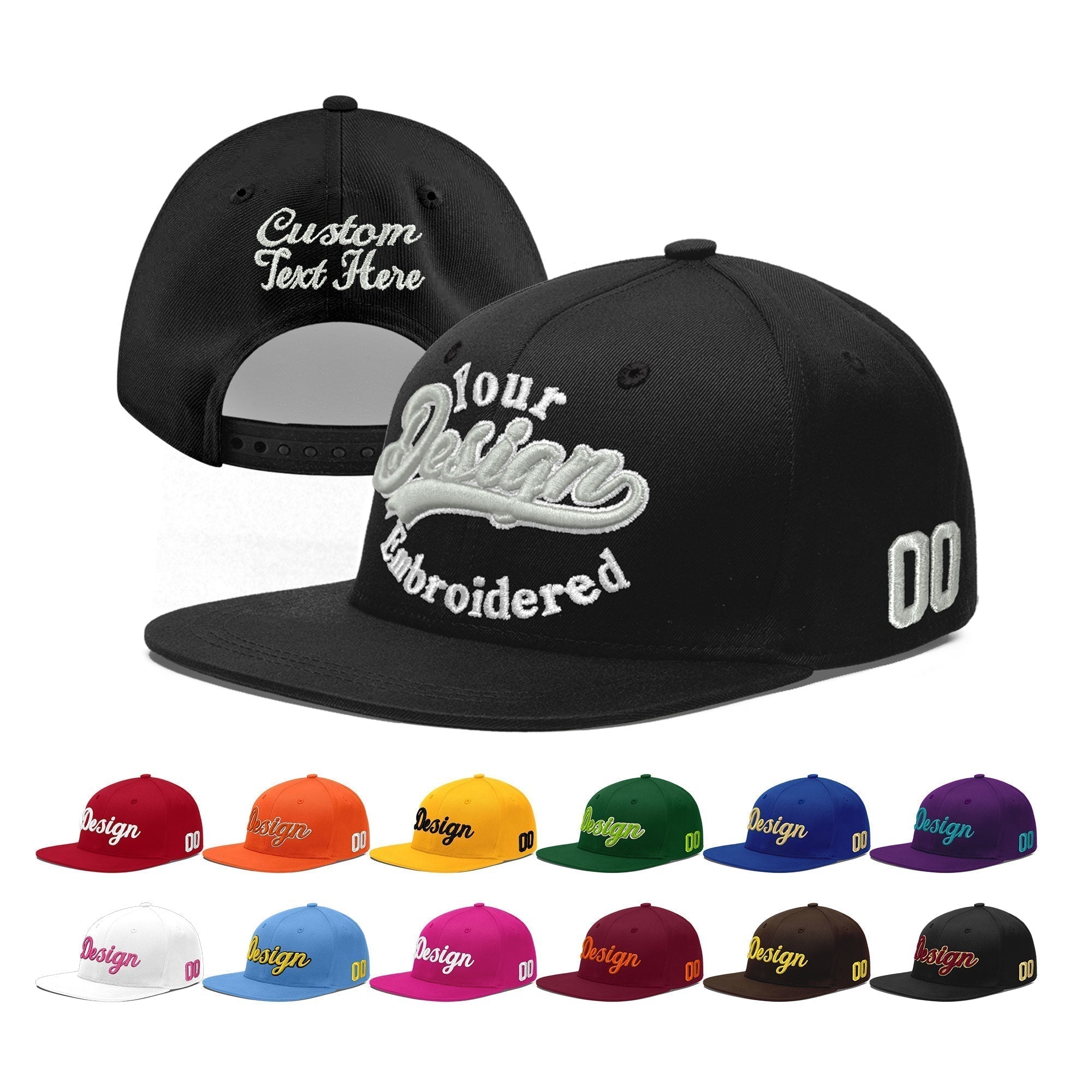 Custom Black 3D Puff Embroidery Flat Embroidery Casual Sport Baseball Cap