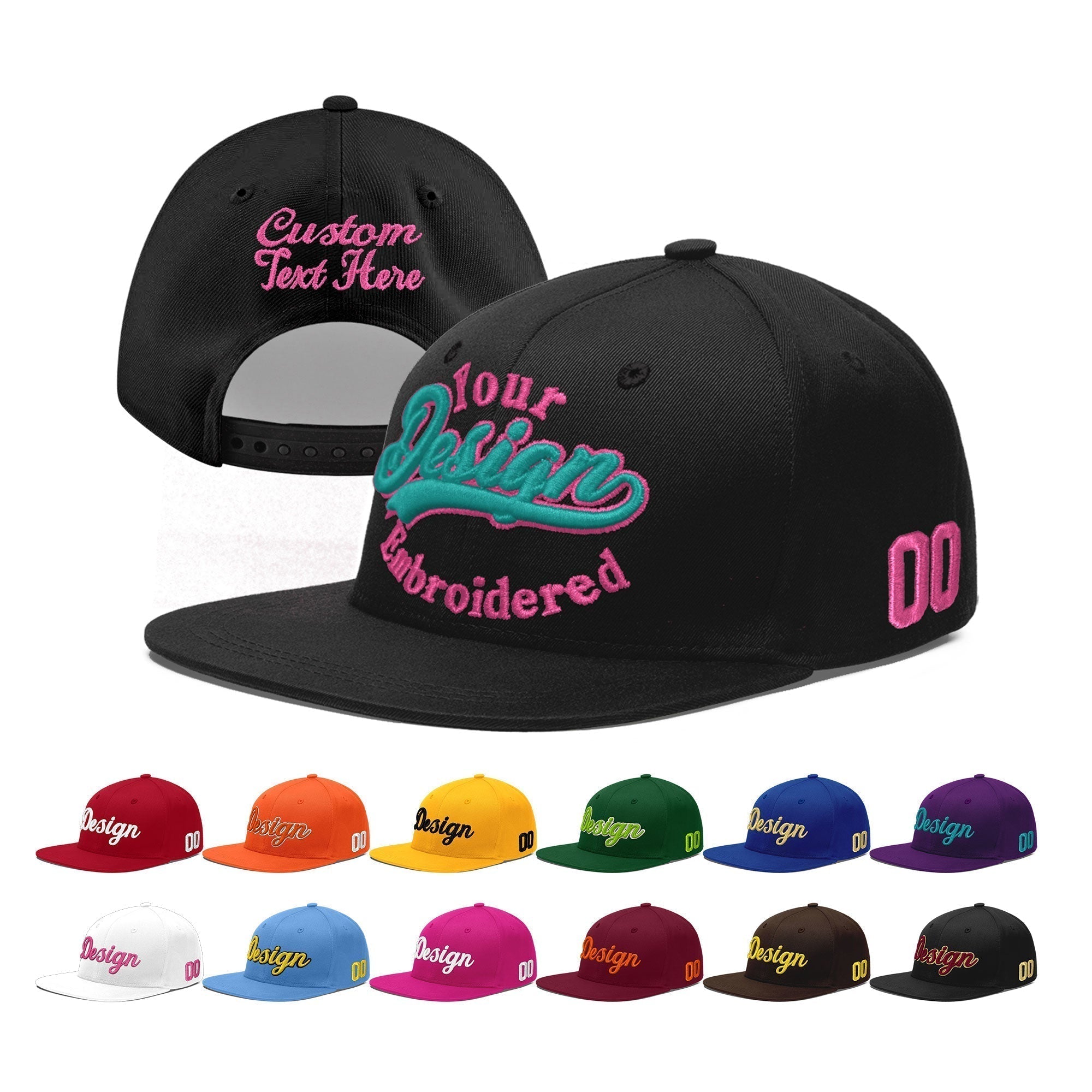 Custom Black 3D Puff Embroidery Flat Embroidery Casual Sport Baseball Cap