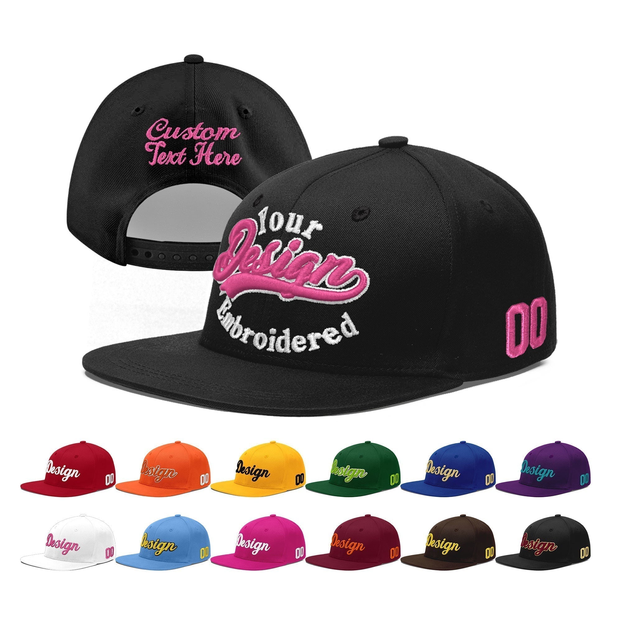Custom Black 3D Puff Embroidery Flat Embroidery Casual Sport Baseball Cap