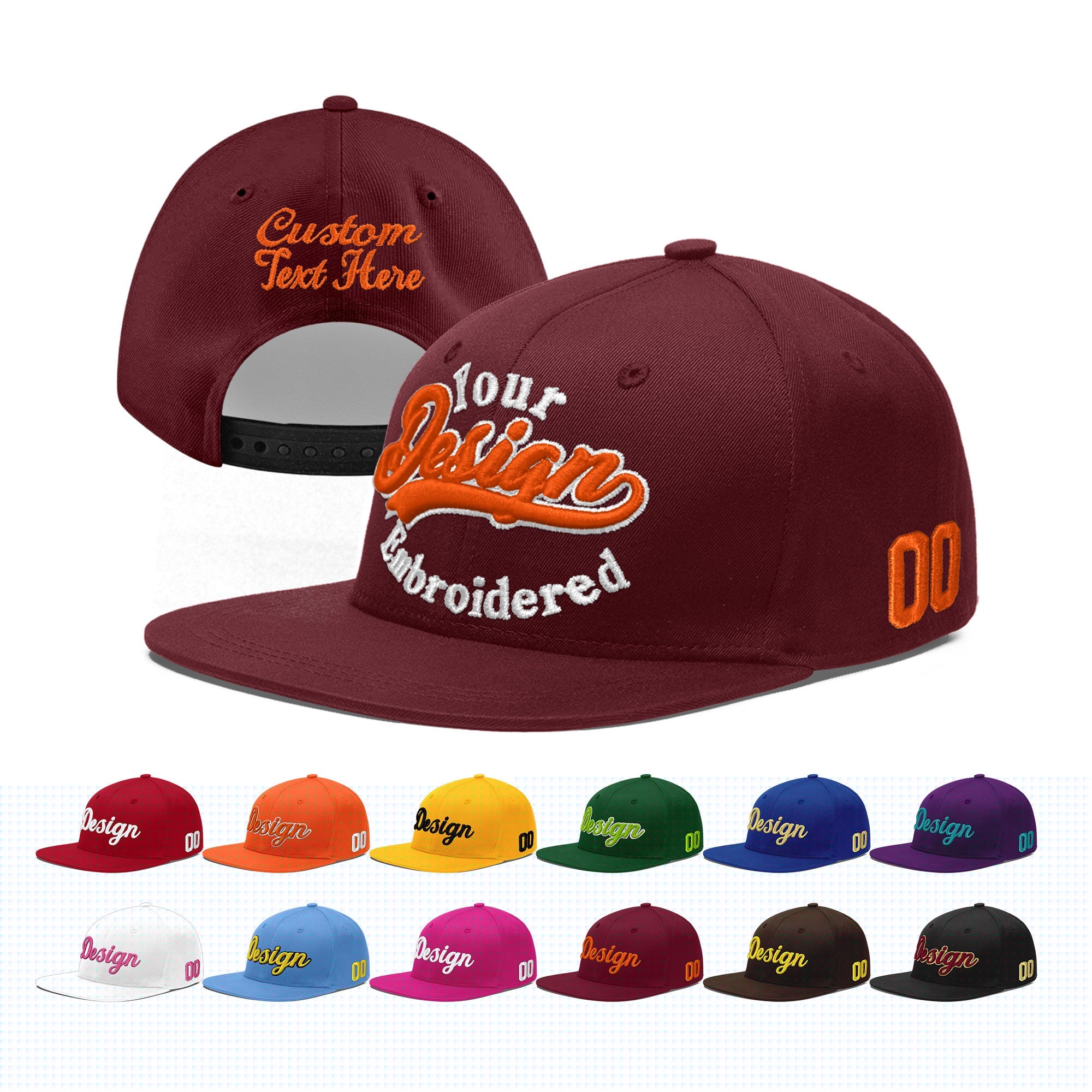 Custom Burgundy 3D Puff Embroidery Flat Embroidery Casual Sport Baseball Cap