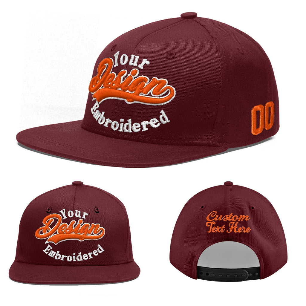 Custom Burgundy 3D Puff Embroidery Flat Embroidery Casual Sport Baseball Cap