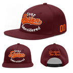 Custom Burgundy 3D Puff Embroidery Flat Embroidery Casual Sport Baseball Cap