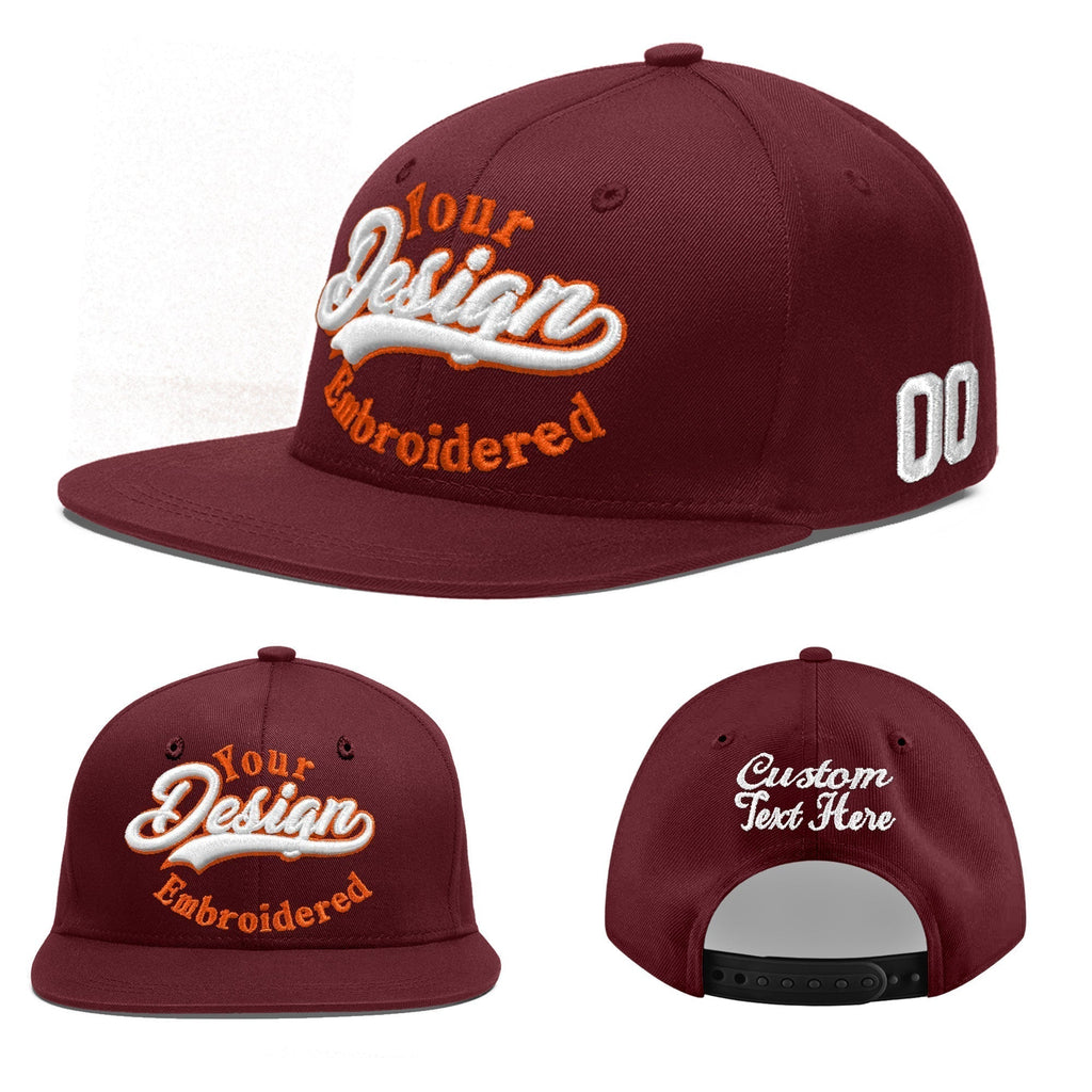 Custom Burgundy 3D Puff Embroidery Flat Embroidery Casual Sport Baseball Cap