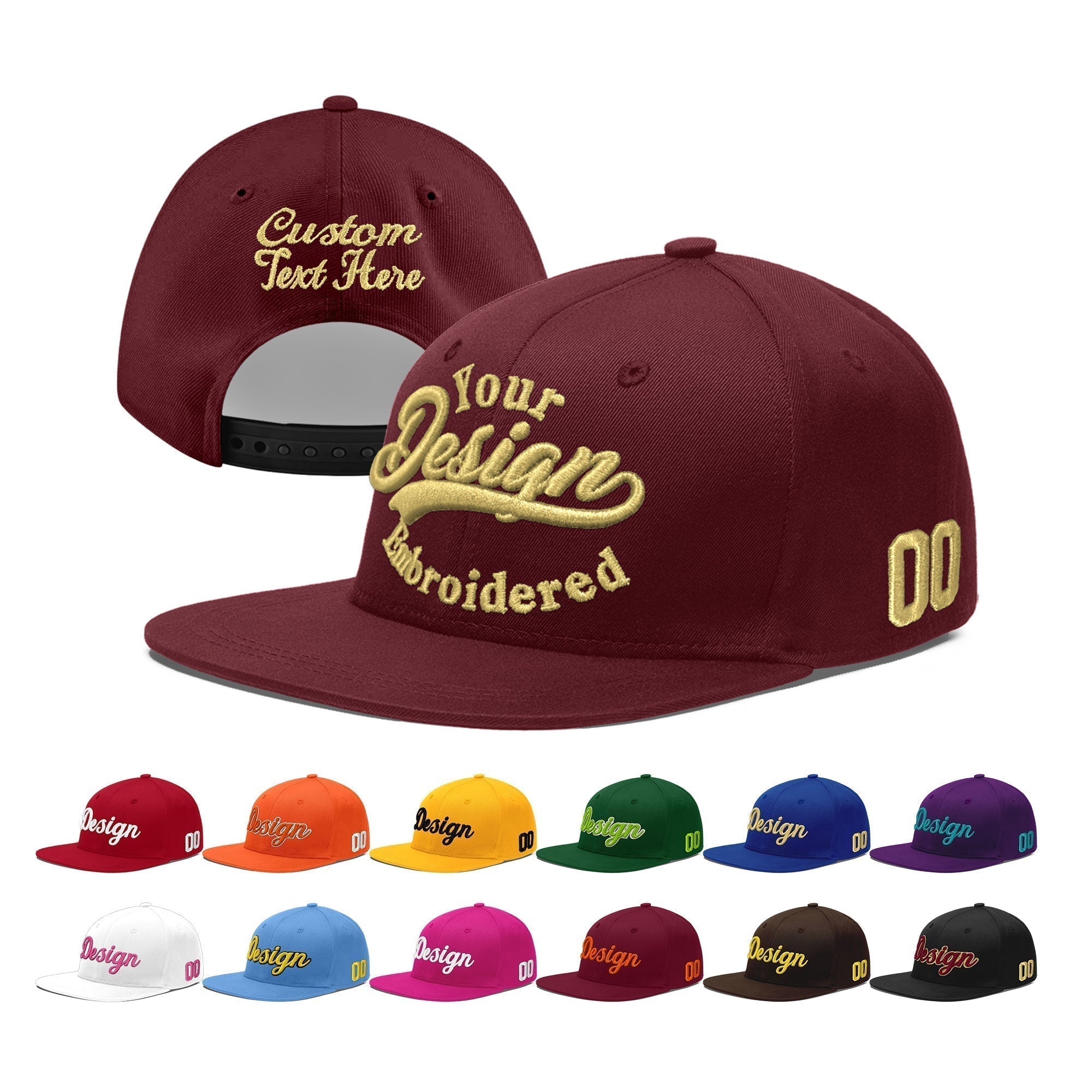 Custom Burgundy 3D Puff Embroidery Flat Embroidery Casual Sport Baseball Cap