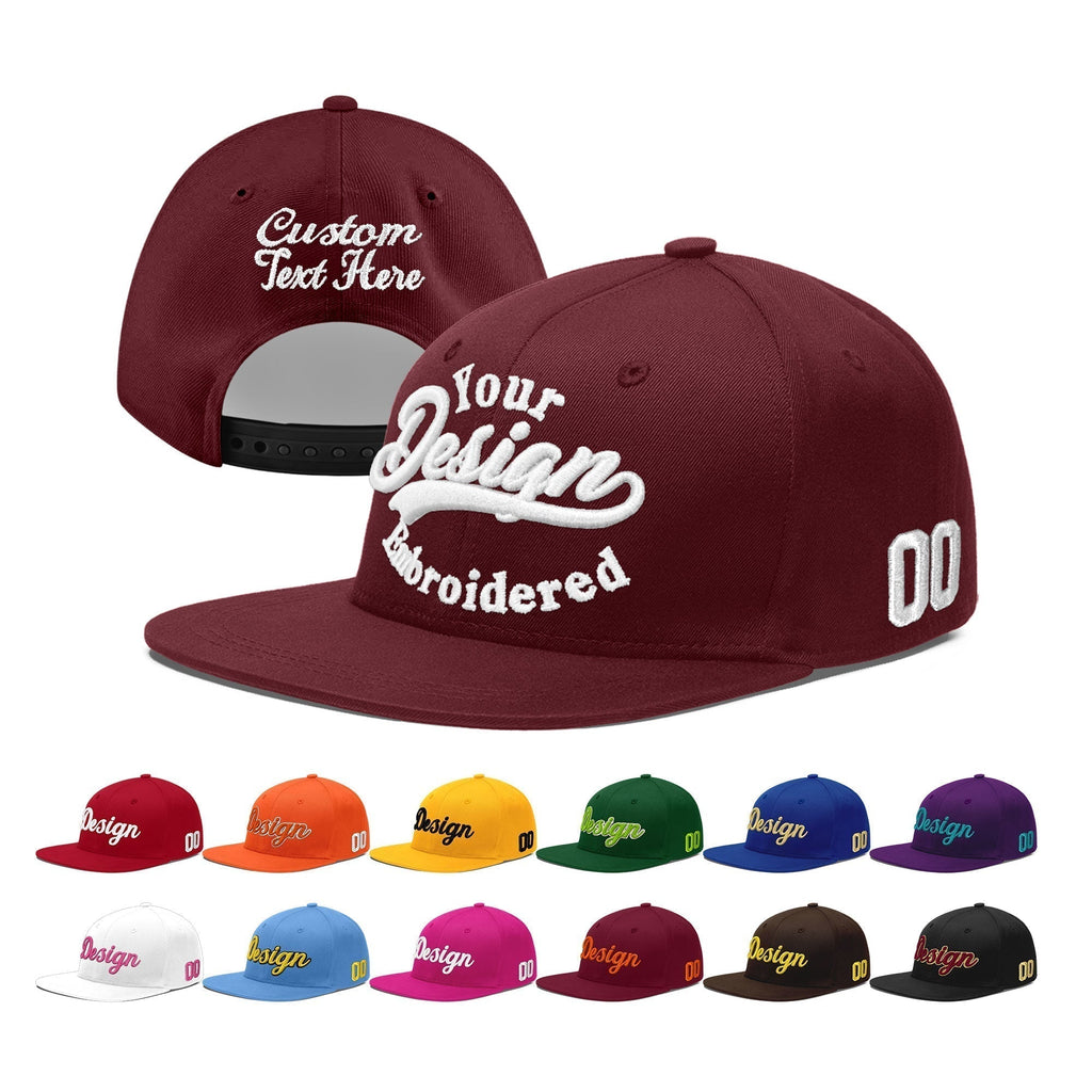 Custom Burgundy 3D Puff Embroidery Flat Embroidery Casual Sport Baseball Cap