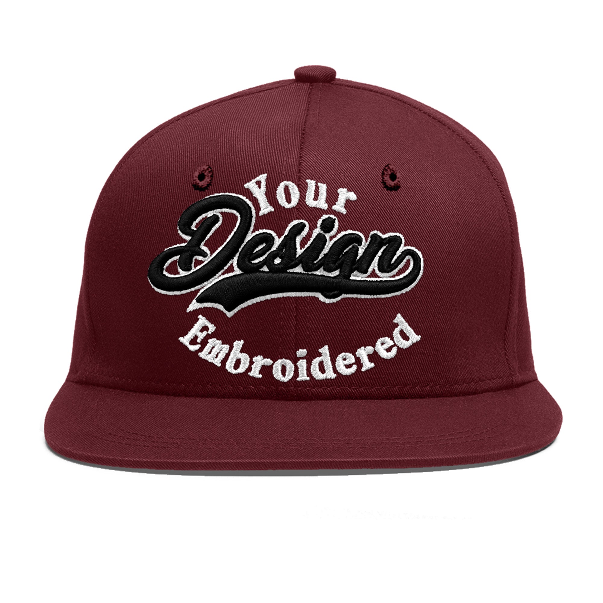 Custom Burgundy 3D Puff Embroidery Flat Embroidery Casual Sport Baseball Cap