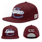 Custom Burgundy 3D Puff Embroidery Flat Embroidery Casual Sport Baseball Cap