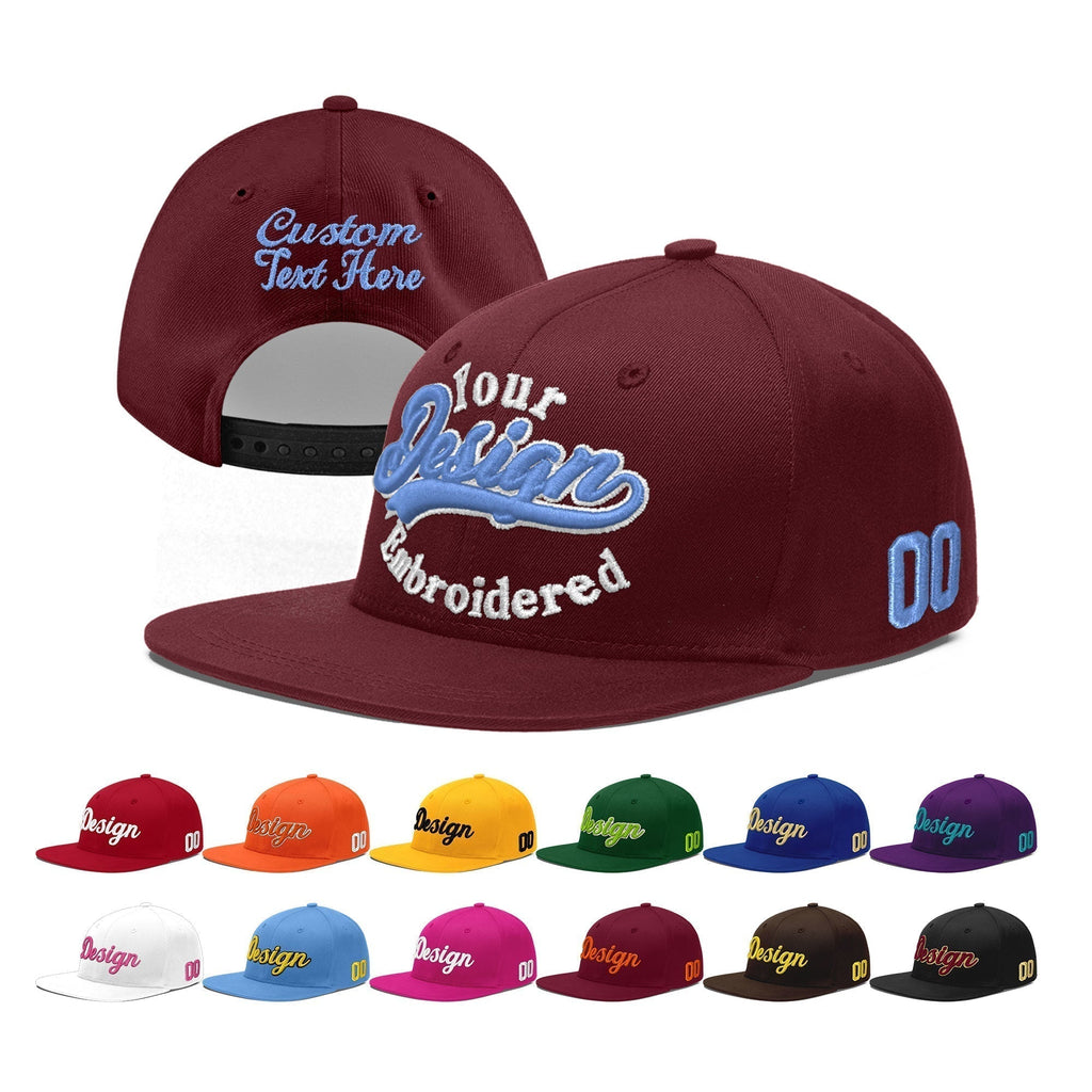 Custom Burgundy 3D Puff Embroidery Flat Embroidery Casual Sport Baseball Cap