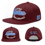 Custom Burgundy 3D Puff Embroidery Flat Embroidery Casual Sport Baseball Cap