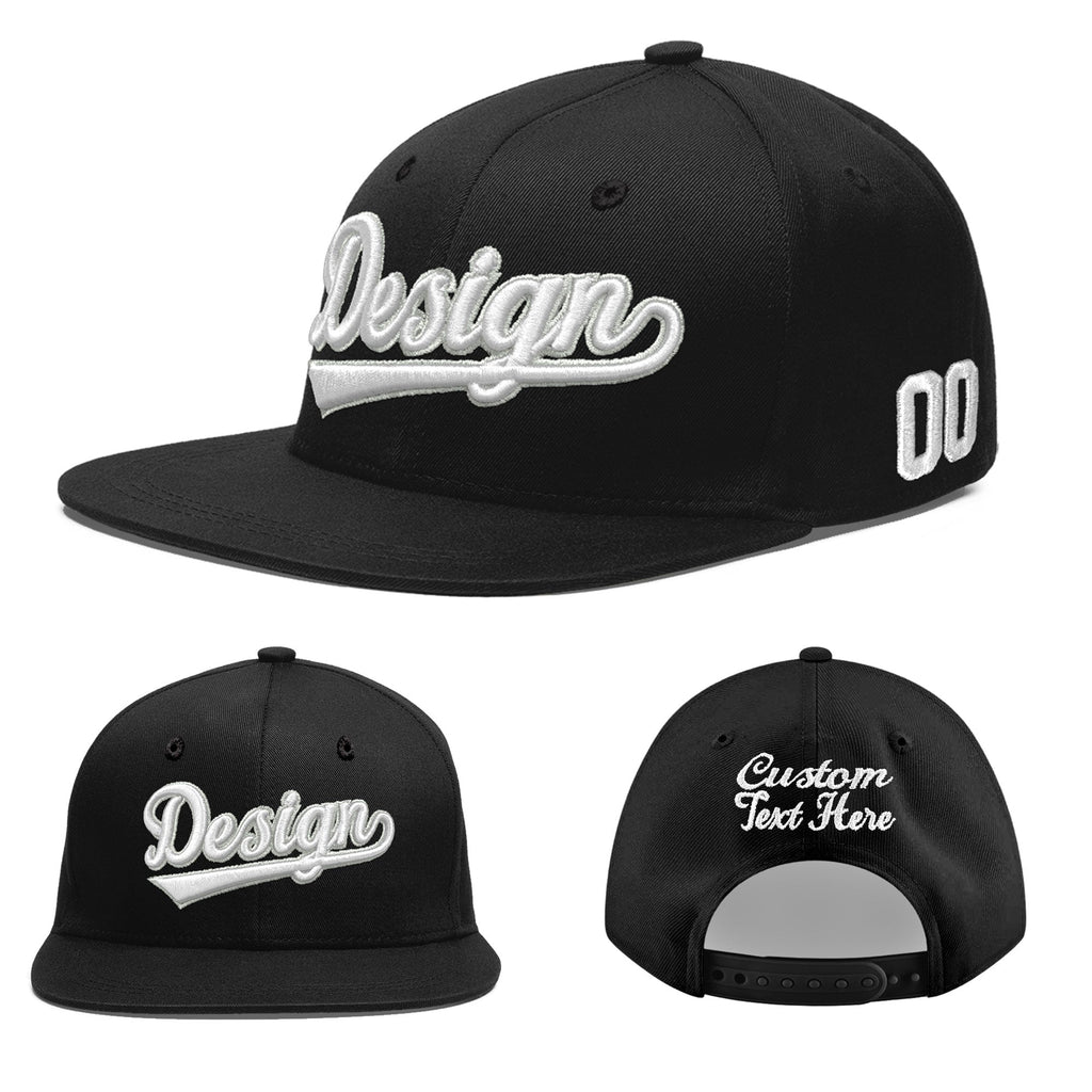 Custom Black 3D Puff Embroidery Flat Embroidery Casual Sport Baseball Cap