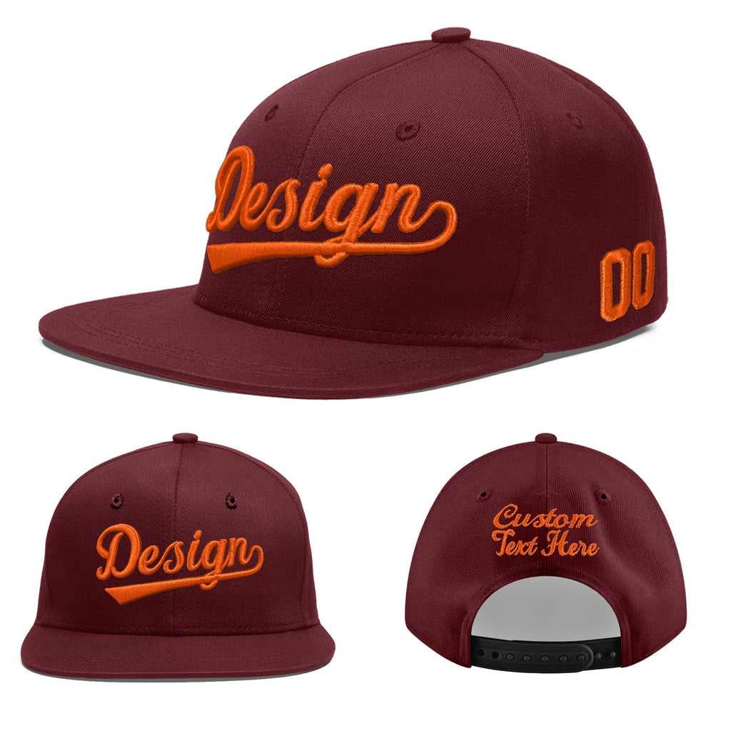 Custom Burgundy 3D Puff Embroidery Flat Embroidery Casual Sport Baseball Cap