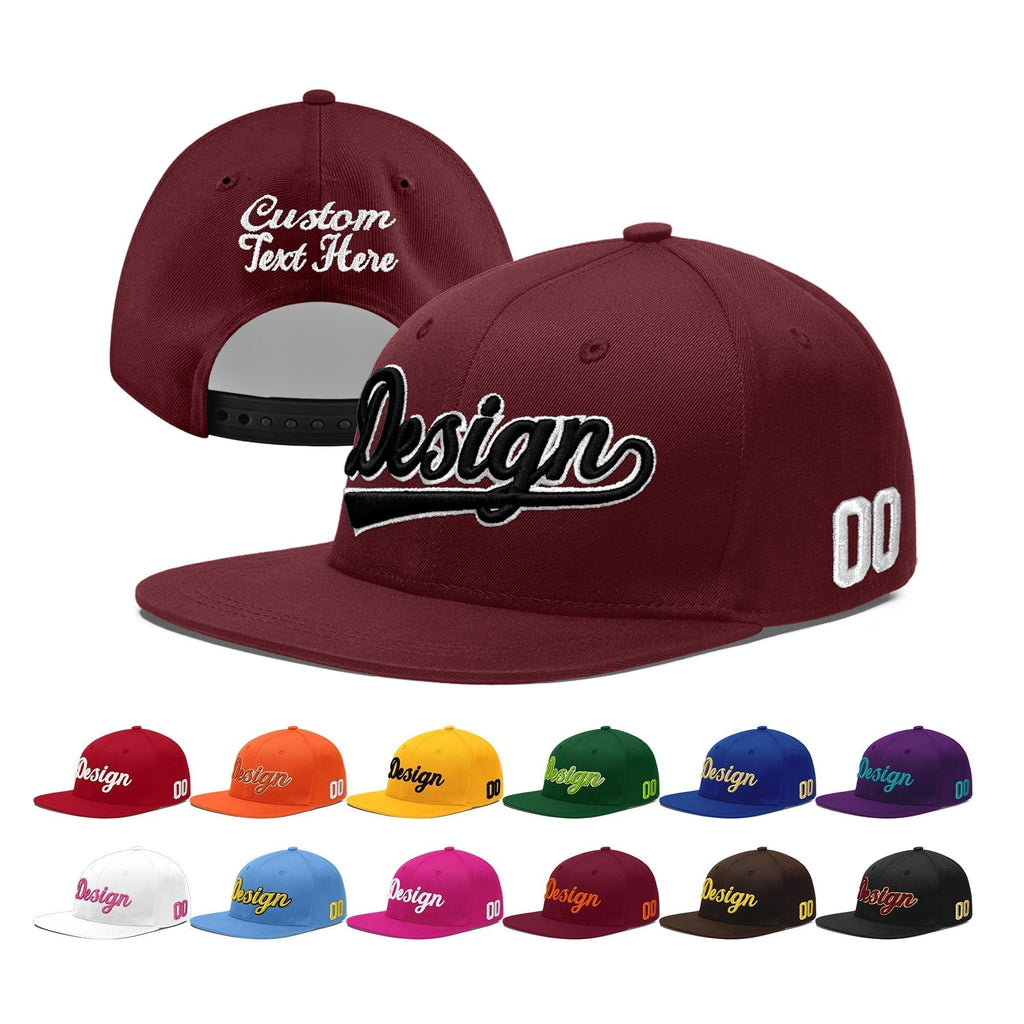 Custom Burgundy 3D Puff Embroidery Flat Embroidery Casual Sport Baseball Cap